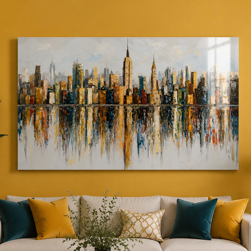 New York Skyline Empire State Renkli Cam Tablo – Cam Tablo