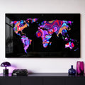 Neon Psychedelic Dünya Haritası Cam Tablo