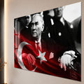 Gri Fonda Bayraklı Atatürk Cam Tablo