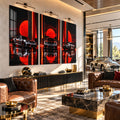 Gri Spor Araba Neon Gün Batımı Üçlü Cam Tablo