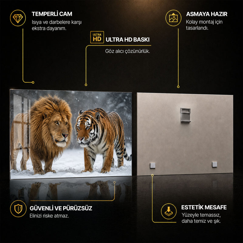 Karda Aslan ve Kaplan Cam Tablo – Cam Tablo