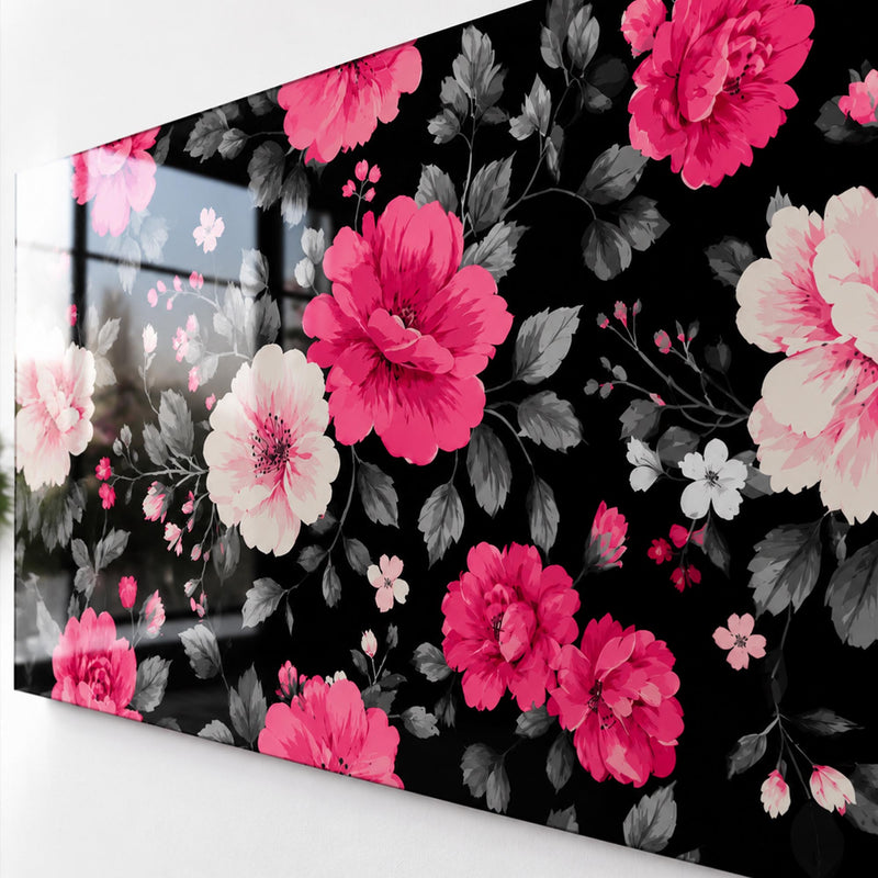 Pembe Beyaz Gül Desen Cam Tablo – Cam Tablo