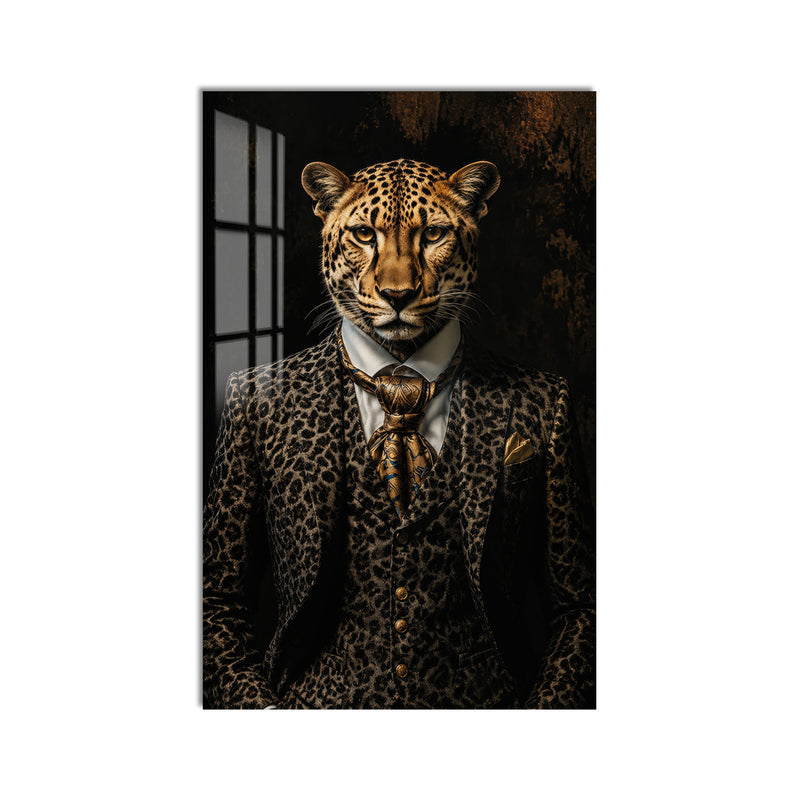 Takım Elbiseli Leopar Beyefendi Cam Tablo – Cam Tablo