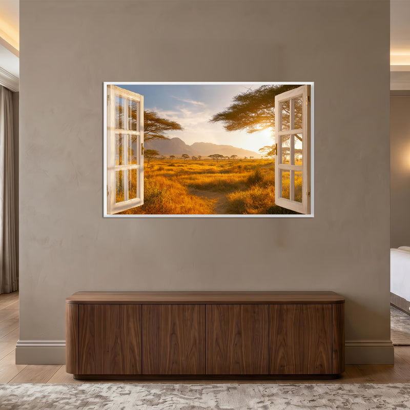 Afrika Savana Akasya Cam Tablo – Beyaz Çerçeveli Cam Tablo