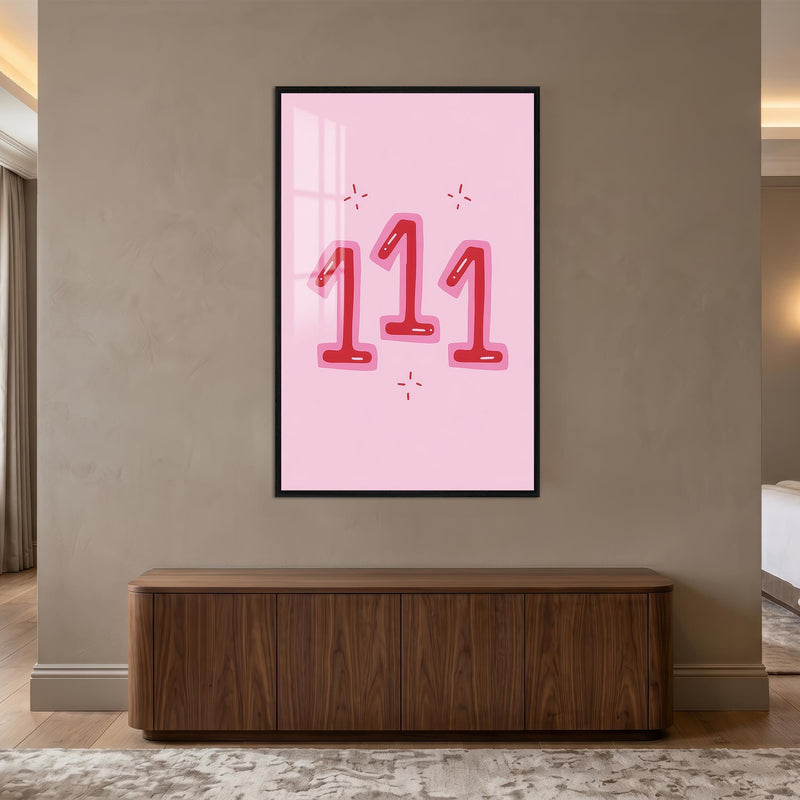 Şeker Pembe 111 Cam Tablo – Siyah Çerçeveli Cam Tablo