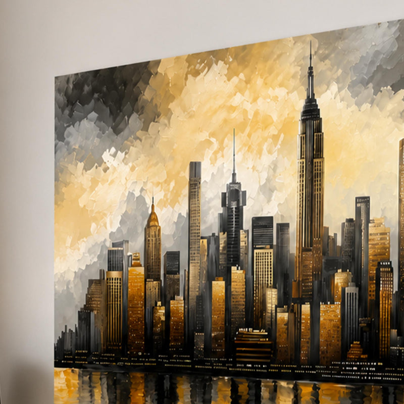 New York Gece Empire State Altın Cam Tablo – Cam Tablo