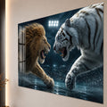 Aslan ve Kaplan Karşı Karşıya Cam Tablo – Cam Tablo
