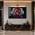 Üç Aslan Türkiye Bayrağı Cam Tablo – Ceviz Çerçeveli Cam Tablo