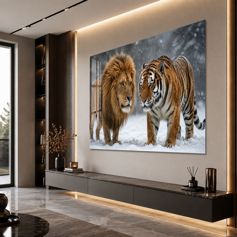 Karda Aslan ve Kaplan Cam Tablo – Cam Tablo