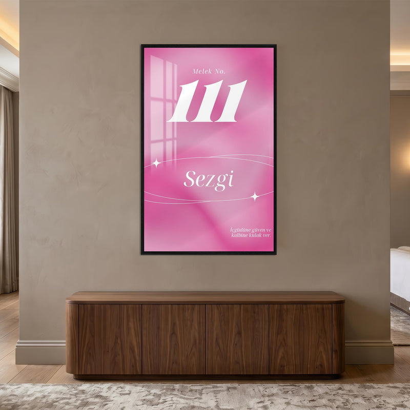 Pembe 111 Sezgi Mesajı Cam Tablo – Siyah Çerçeveli Cam Tablo