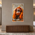 Düşünceli Orangutan Cam Tablo – Beyaz Çerçeveli Cam Tablo