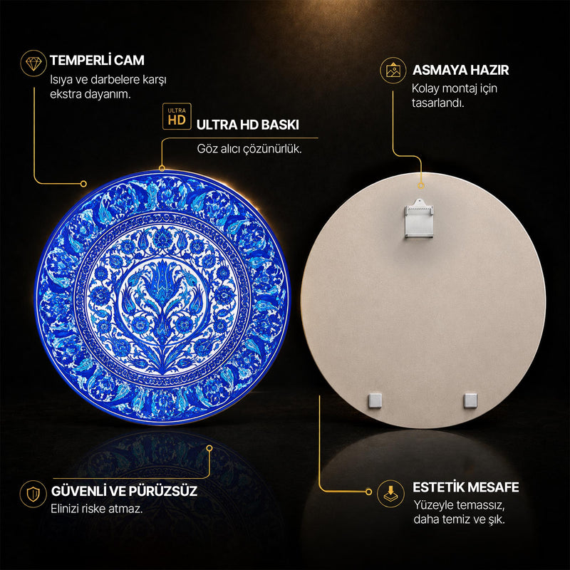 Kobalt Mavi Lale Madalyonu Cam Tablo – Cam Tablo