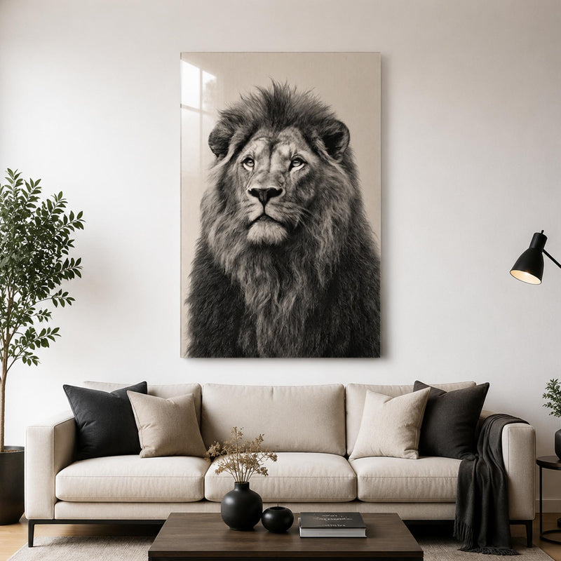 Bej Fonda Erkek Aslan Cam Tablo – Cam Tablo