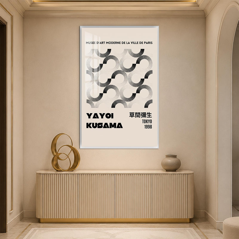 Siyah Gri İç İçe Halkalar Cam Tablo – Beyaz Çerçeveli Cam Tablo