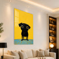 Sarı Fonda Siyah Pug Cam Tablo – Cam Tablo