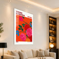 Turuncu Zeminde Pembe Çiçekler Cam Tablo – Cam Tablo