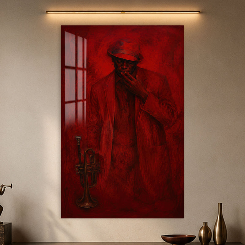 Kırmızıda Trompetçi Cam Tablo – Cam Tablo