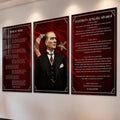 Atatürk Köşesi Üçlü Cam Tablo Seti — Kızıl Bayraklı