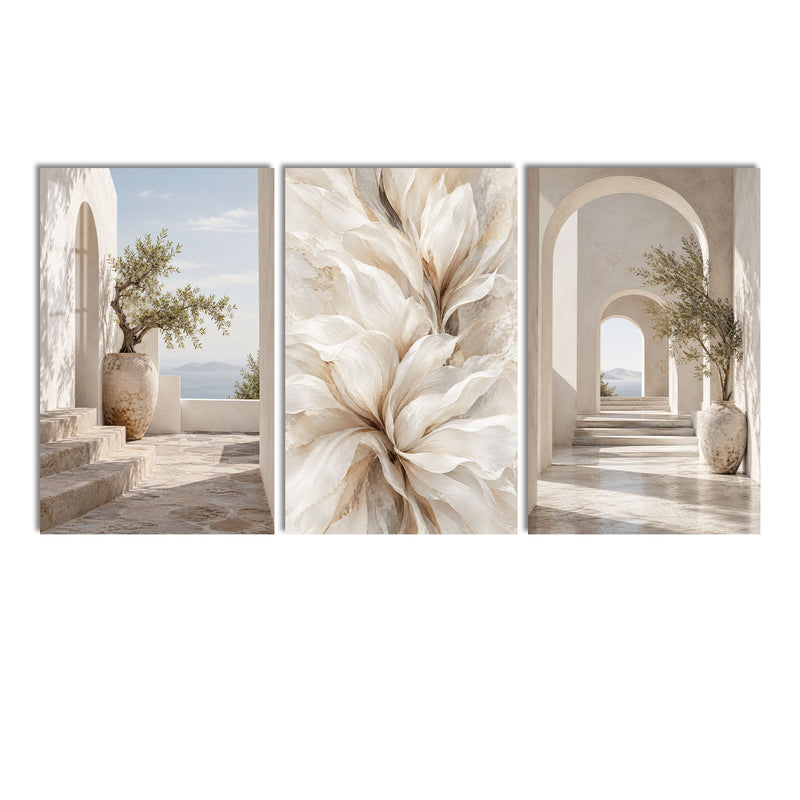 Akdeniz Kemer Zeytin Ağacı Üçlü Cam Tablo