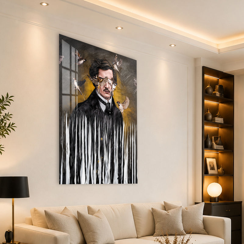 Damlayan Çizgili Takım Elbiseli Adam Cam Tablo – Cam Tablo