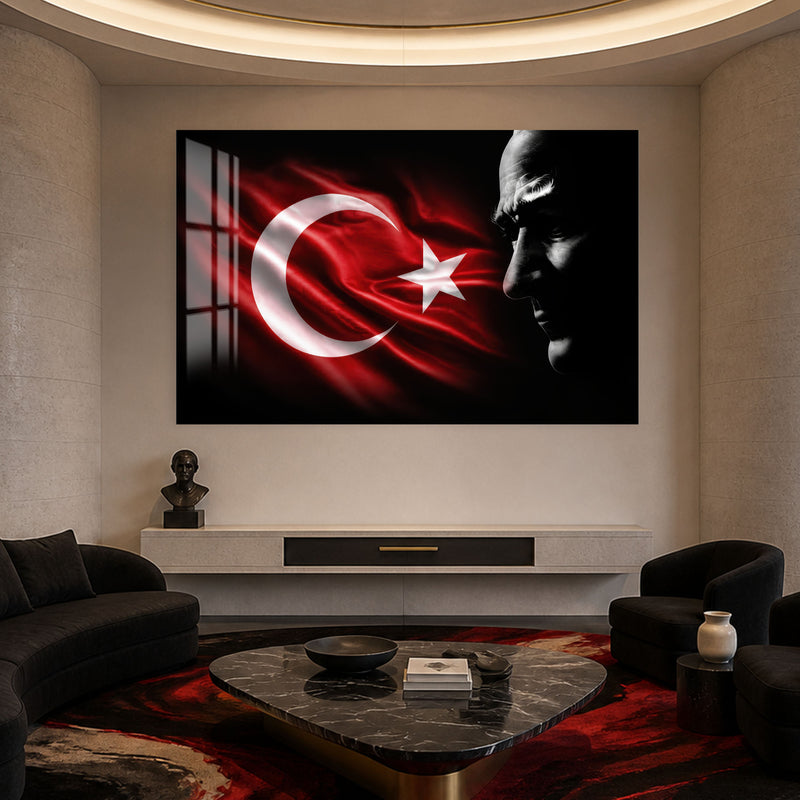 Bayrak ve Profil Atatürk Cam Tablo