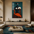 Turuncu Kuşlu Maskeli Figür Cam Tablo – Cam Tablo