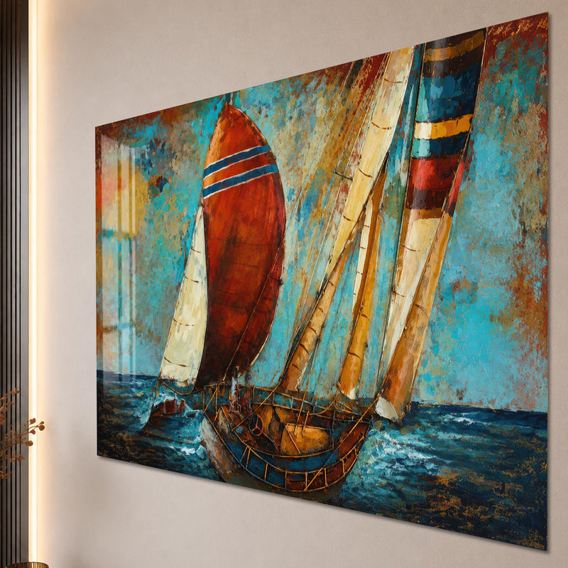 Renkli Soyut Yelkenli Cam Tablo – Cam Tablo
