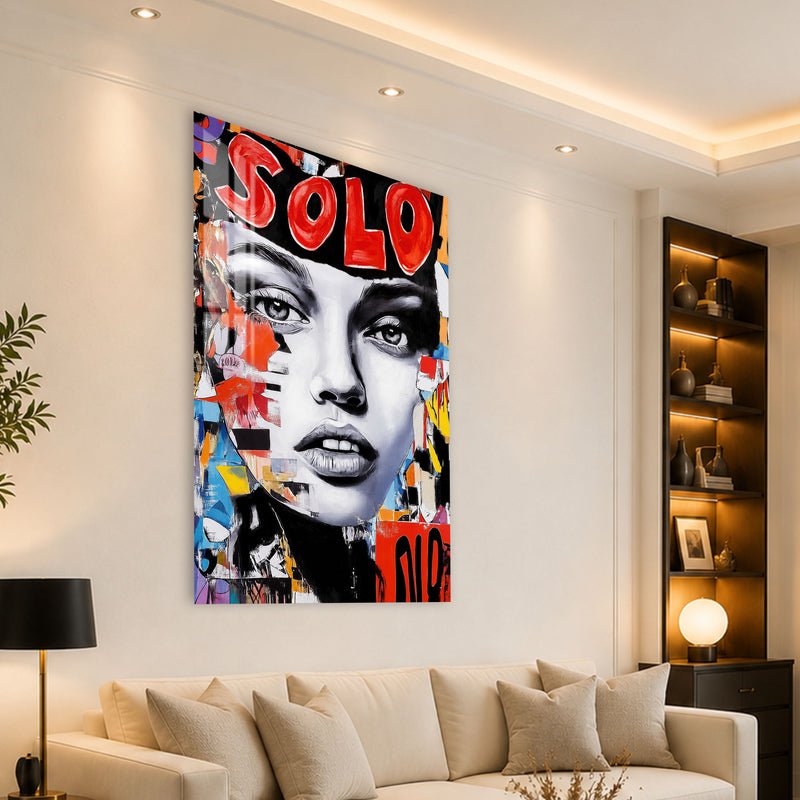 SOLO Yazılı Kolaj Portre Cam Tablo – Cam Tablo