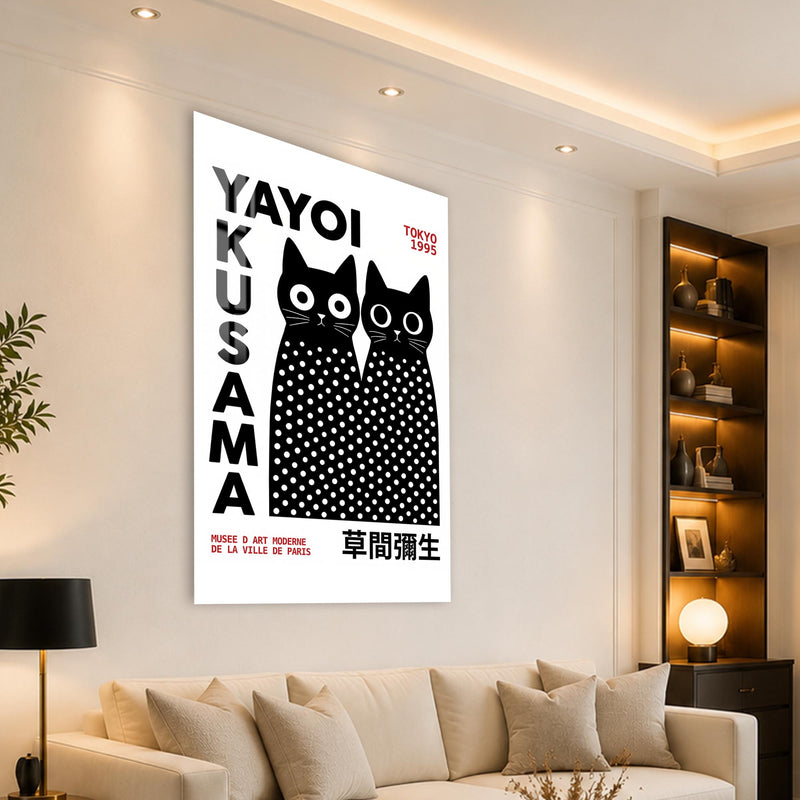 Benekli Siyah Kedi İkilisi Cam Tablo – Cam Tablo