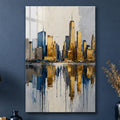 Altın Lacivert New York Skyline Cam Tablo – Cam Tablo