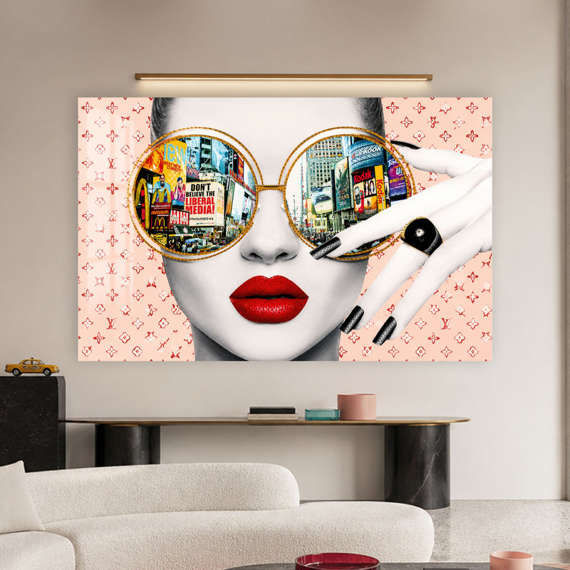 Gözlüklü Kadın Pop Art Cam Tablo – Cam Tablo
