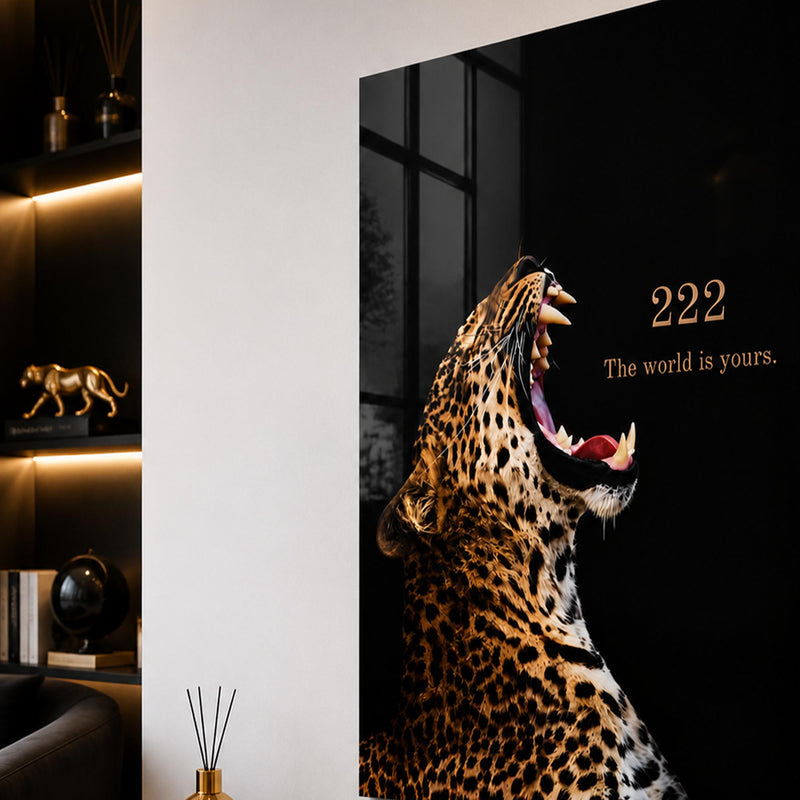 Siyah Zeminde 222 Leopar Cam Tablo – Cam Tablo