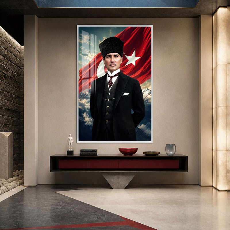 Bulutlarda Atatürk Cam Tablo – Beyaz Çerçeveli