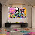 Pop Art Mona Lisa Grafiti Cam Tablo – Beyaz Çerçeveli Cam Tablo