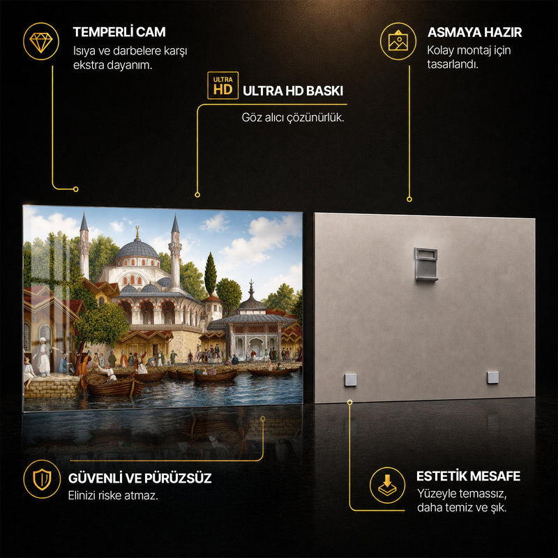 Osmanlı Sahil Camii ve Kayıklar Cam Tablo – Cam Tablo