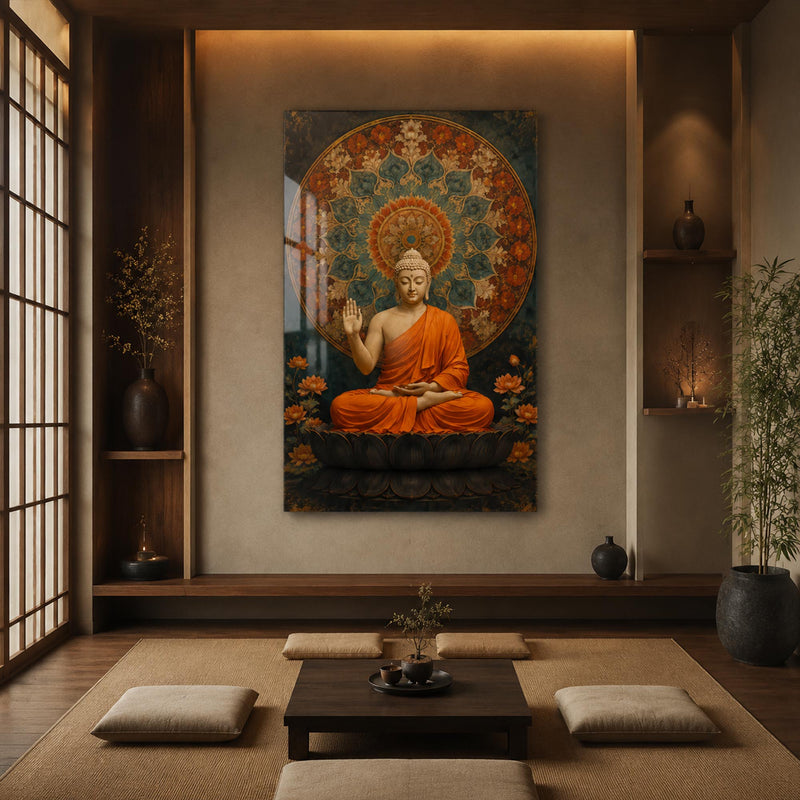 Lotus Mandalalı Buda Cam Tablo – Cam Tablo