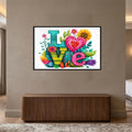 LOVE Çiçek Kalp Cam Tablo – Siyah Çerçeveli Cam Tablo
