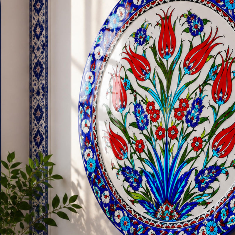 Yedi Kırmızı Lale İznik Bahçesi Cam Tablo – Cam Tablo