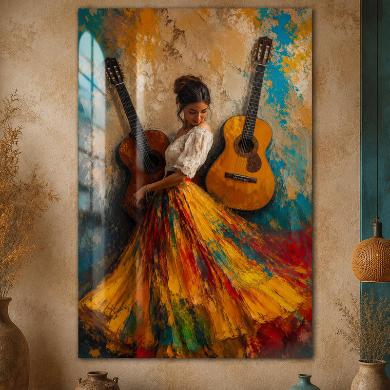 Gitarların Renkli Dansı Cam Tablo – Cam Tablo