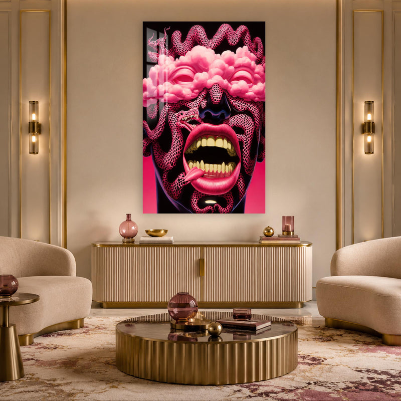 Pembe Yılanlı Medusa Portresi Cam Tablo – Cam Tablo
