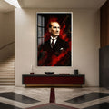 Kızıl Zeminde Atatürk Cam Tablo – Gümüş Çerçeveli