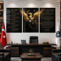 Atatürk Köşesi Üçlü Cam Tablo Seti — Kartal Kanatlı Altın