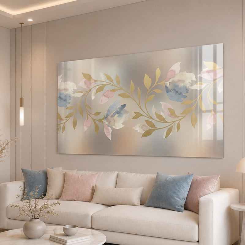 Pastel Altın Dallar Cam Tablo – Cam Tablo