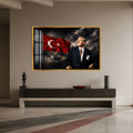 Fırtınalı Gökte Atatürk Cam Tablo – Altın Çerçeveli