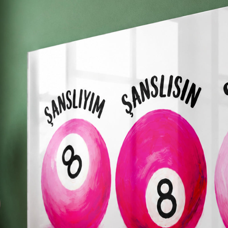 Pembe Bilardo Toplarında Şans Cam Tablo – Cam Tablo