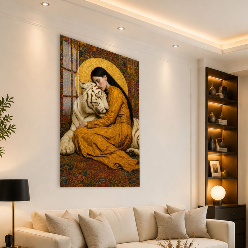 Beyaz Kaplanlı Kadın Cam Tablo – Cam Tablo