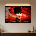 Kızıl Gökte Kalpaklı Atatürk Cam Tablo