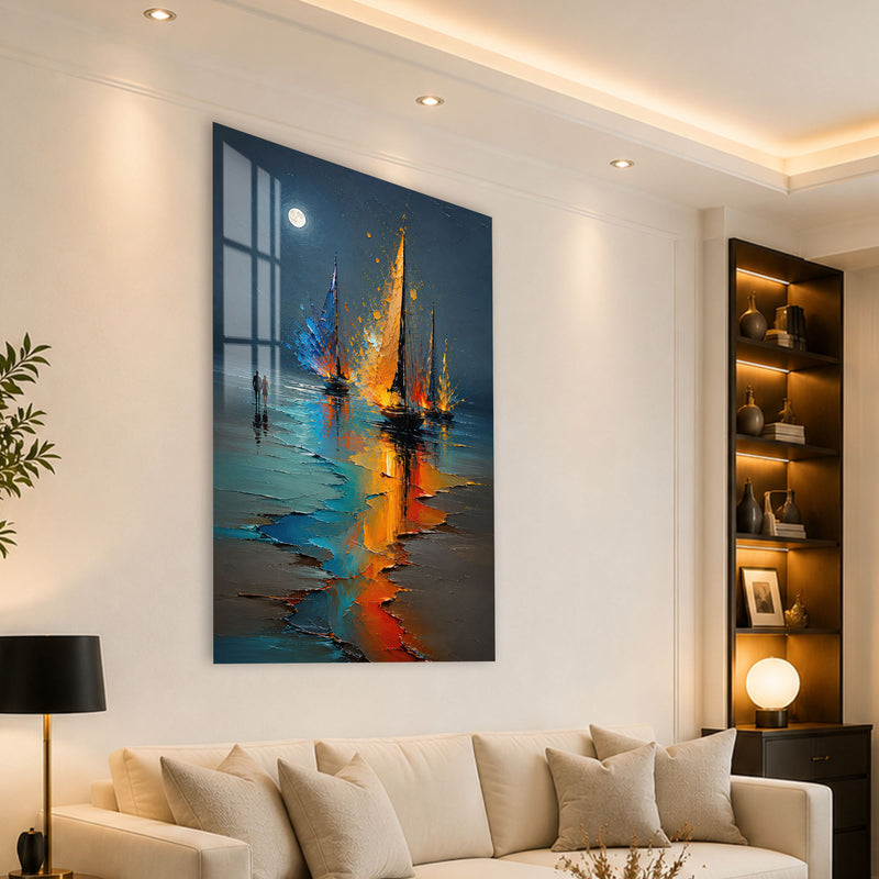 Ay Işığında Yelkenliler Cam Tablo – Cam Tablo