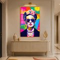 Renkli Gözlüklü Frida Kahlo Pop Art Cam Tablo – Altın Çerçeveli Cam Tablo
