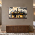 New York Gece Empire State Altın Cam Tablo – Ceviz Cerceveli Cam Tablo